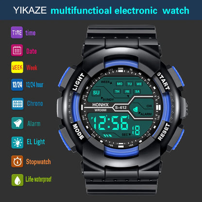 YIKAZE Men's Digital Electronic Watch Sports Glow 55mm Large Dial Student Outdoor Adventure Trend Multifunctional Watches Clock