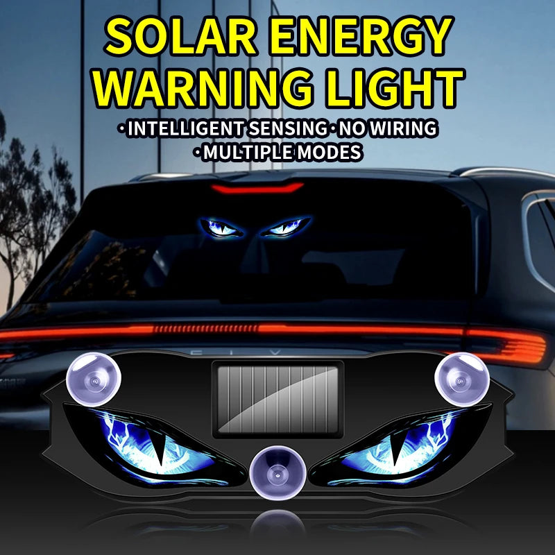 Solar Wireless Car LED Demon Eye Decorative Light Dynamic Eyes Windshield Rear Window Warning Atmosphere Lamp Auto Accessory