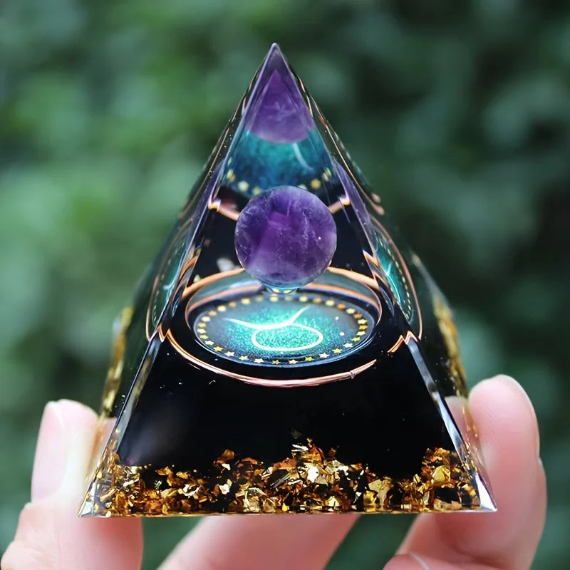 Twelve Zodiac Signs Orgone Pyramid with Amethyst for Home Decoration Unique Gift Idea for Family And Friends