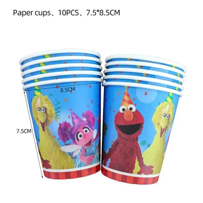 Cartoon Sesames  Street Birthday Party Decor Elmo and Friends Theme Tablecloth Plate Balloon Set Cake Decor Baby Shower