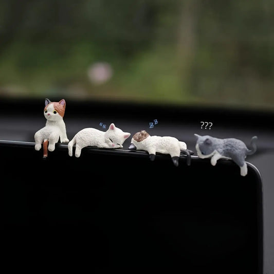 4 Cute Cat Car Dashboard Ornaments - Cartoon Mini Decorations, Suitable for Car Interior and Screen Display, Illuminates Every D