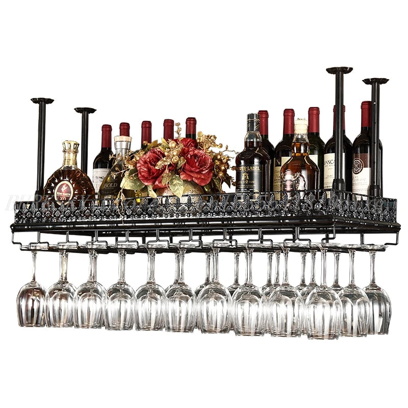 Metal Stemware Wine Glass Rack Hanging Ceiling Cup Holder Organizer Storage Rack For Home Bar Restaurant Wine Display Stand