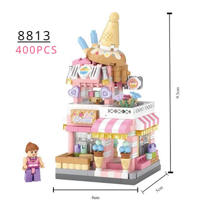 LOZ Blocks FUN Ideas Mini Street Store Toy Small Flower Pisa Shop Brinquedos MOC City House Food Building Bricks Girl Gifts