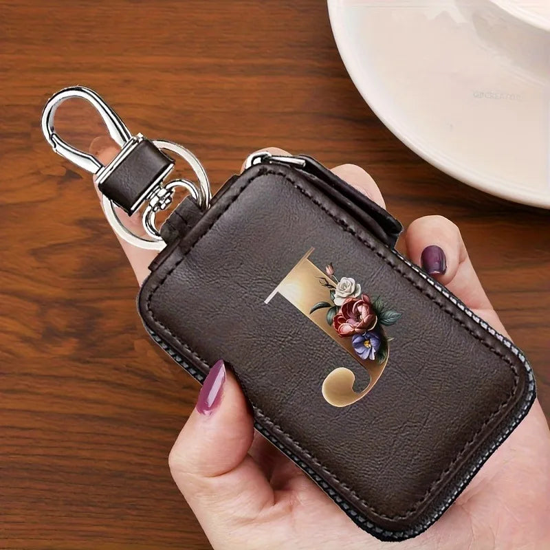 YSB-28 Vintage Alphabet CoffeeKey Pouch A-Z 26 Initial Keychain, Unisex KeyPouch, WalletHolder，Car Key Case, Men'sKey Pouch Gift