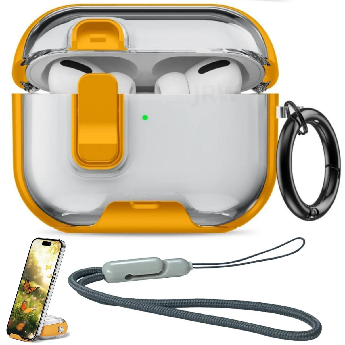 Case for Airpods Pro 3 with Secure Lock & Phone Stand Soft TPU Protective Case with Lanyard Anti-Scratch Shell for AirPods Pro 3