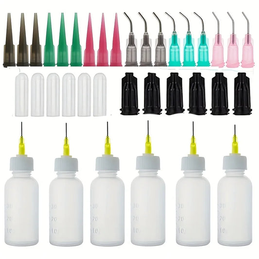 Precision Needle Tip Glue Applicator Bottle with Bent Blunt Needle Tip and Tapered Needle for Oil, Adhesive, Liquid