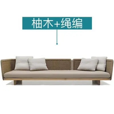 Woven Rattan Outdoor Sofa with Solid Wood Base, Weather-Resistant Patio Couch, 3-Seater Lounge Sofa for Balcony & Garden