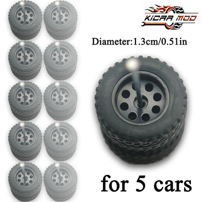1/64 Wheels Fixed Rubber Tires All Terrain for Toy Model Diecast Cars Refitting Parts for MINIGT (5 Sets for 5 Cars)