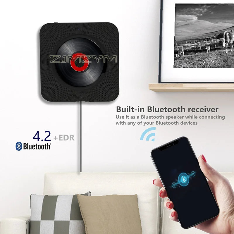 CD Player Bluetooth Speaker LED Screen Wall Mounted Music Player FM Radio 3.5mm Stereo CD /MP3 Players With Remote Control
