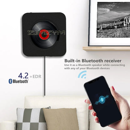 CD Player Bluetooth Speaker LED Screen Wall Mounted Music Player FM Radio 3.5mm Stereo CD /MP3 Players With Remote Control