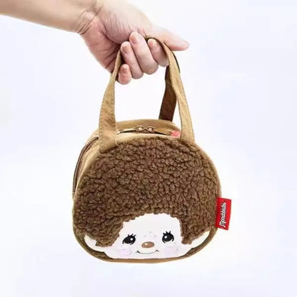 NewJapanese Cartoon Cute Plush Handbag Monchichi Small Items Storage Bag Going Out Hand Bag Coin Purse Birthday Gift for Friends