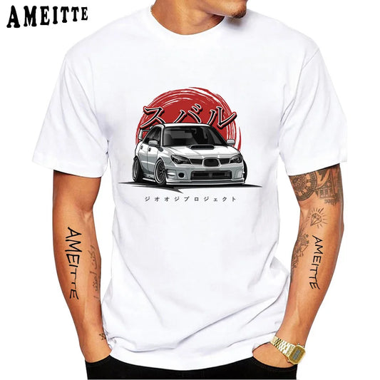 Summer Men's Short Sleeve Impreza WRX STI Classic Car Race T-Shirt Harajuku Drive JDM White Casual Boy Tees Hipster Cool Tops