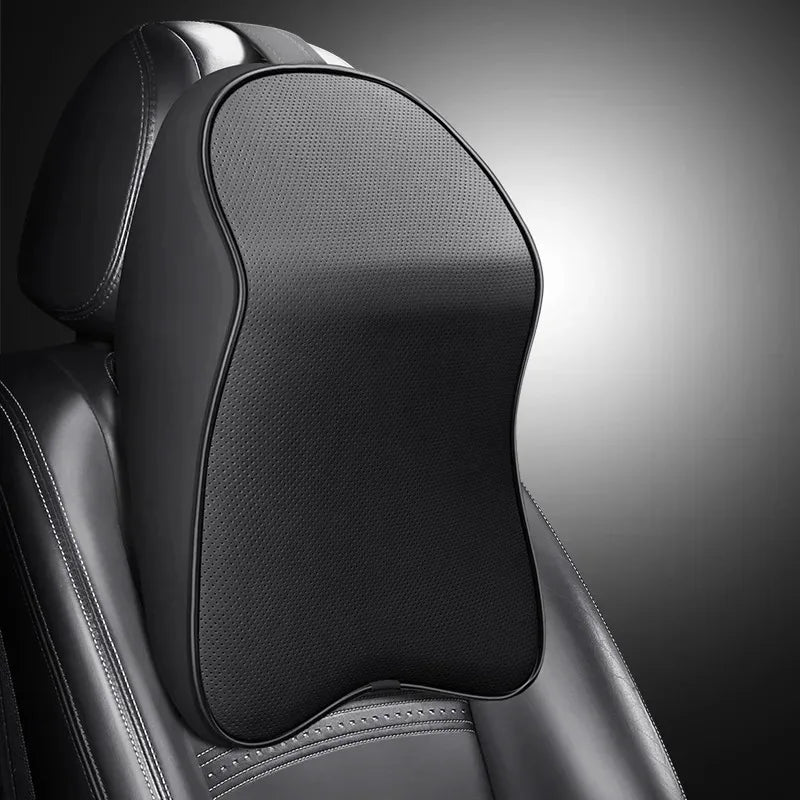 3D Nappa PU Leather Headrest Memory Foam Car Neck Pillow - Travel Pain Relief Support for Car Neck Comfort