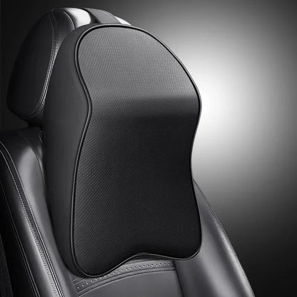 3D Nappa PU Leather Headrest Memory Foam Car Neck Pillow - Travel Pain Relief Support for Car Neck Comfort