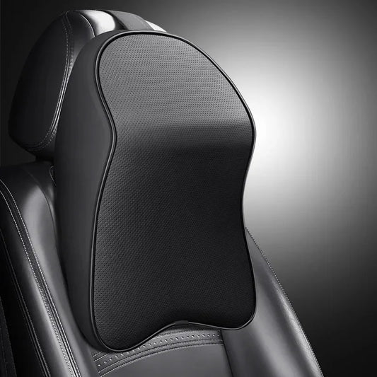 3D Nappa PU Leather Headrest Memory Foam Car Neck Pillow - Travel Pain Relief Support for Car Neck Comfort