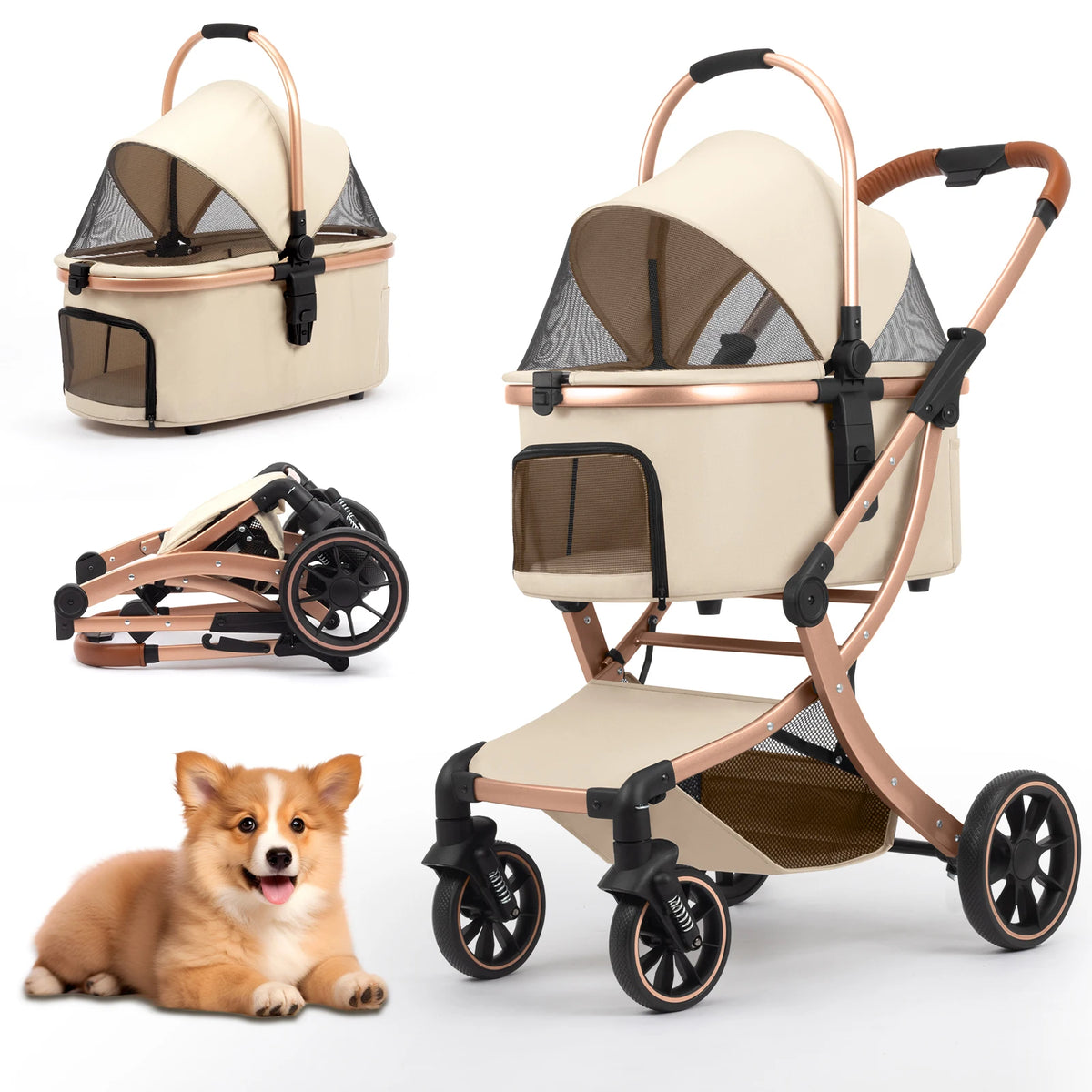 STLFFactory Price Foldable Pet Stroller with Shock Absorbers and Mesh Windows for Cats and Dogs