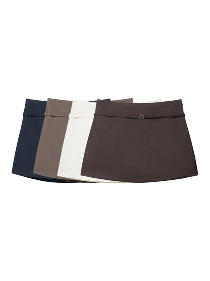 Women's Solid Color Skort with Belt Side Zipper Casual Shorts Skirts Fashionable And Stylish Women's Clothing