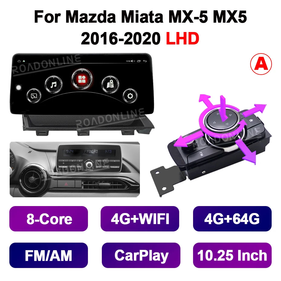 10.25 Multifunction 4-Way Motion Joystick For Mazda Miata MX-5 MX5 ND 2016-2020 Car Multimedia Player GPS Stereo Radio Head Unit