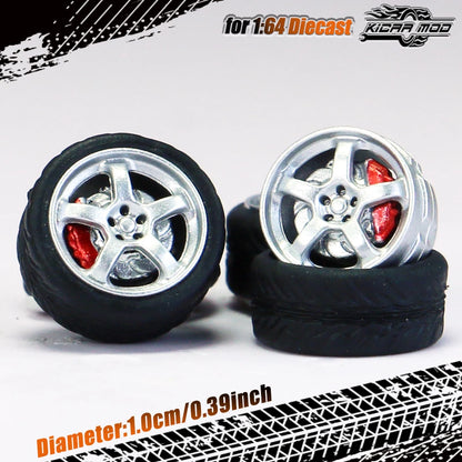 Kicarmod 1/64 Model Car ABS Wheels with Rubber Tire Brake Disc Refitting Parts Diameter 10mm For Model Car Tomica