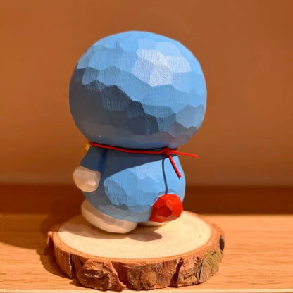 Doraemon Anime Character Peripherals Hand-Made Solid Wood Carving Products Figure Cat Desktop Ornaments Model Toy Birthday Gift