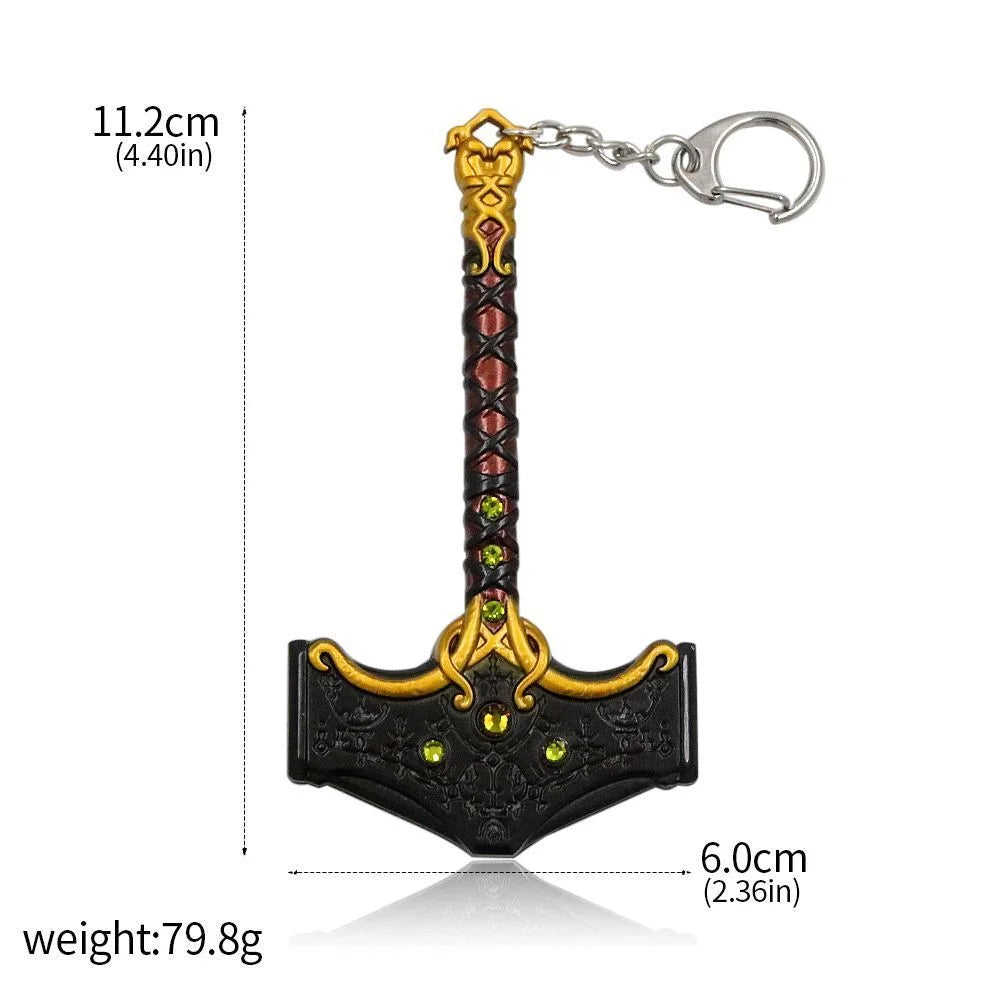 God of War 5 Ragnarok Keychain Kratos Leviathan Axe Blades of Chaos Mjolnir Hammer Weapon Pendant Key Chain for Men Keyring Gift