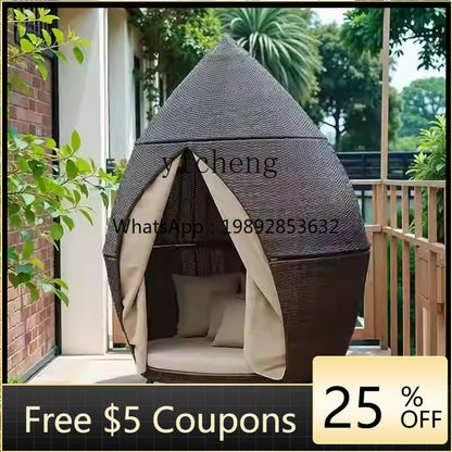 ABB  outdoor rattan bed round bed recliner Internet celebrity bed and breakfast garden hotel villa courtyard sofa
