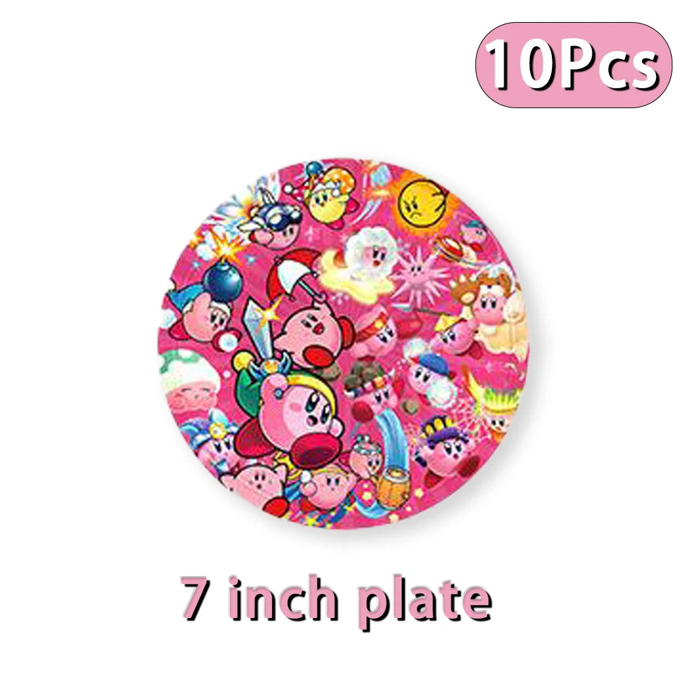 Hot kawaii Star Kirby Birthday Party cutlery plate Disposable Banner Cake Topper Hanging Flag Kirby‌ Balloon Birthday Decoration