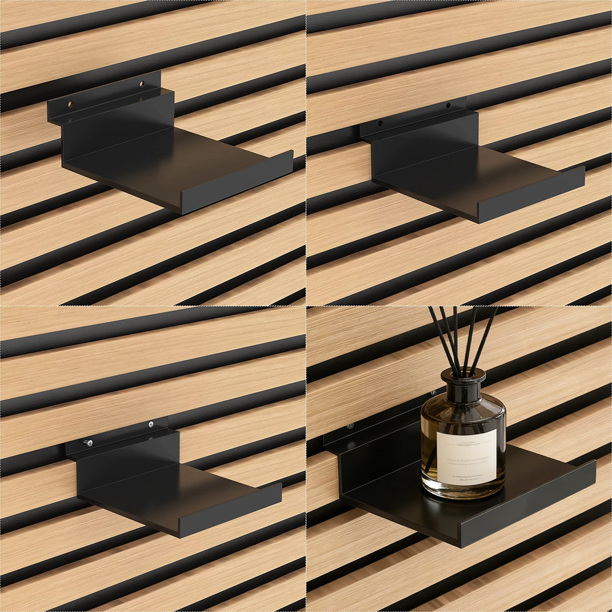 Acoustic Panel Floating Shelf, Slatted Wood Wall Mounted Shelf for Acoustic Panels, No Drill Display Shelf for Home Decor