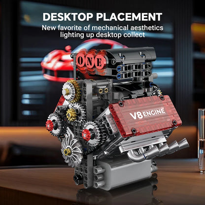 Brick V8 Engine Motorized Simulation Model Electrically Drive Building Blocks Technical Car Parts Creative DIY Toys Gifts Adult
