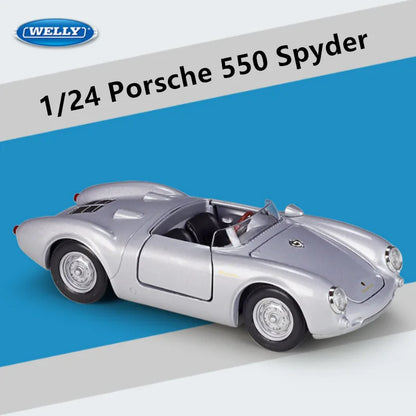 WELLY 1:24 Porsche 550 Spyder Alloy Roadster Sports Car Model Diecast Metal Classic Retro Vehicle Car Model Simulation Kids Gift