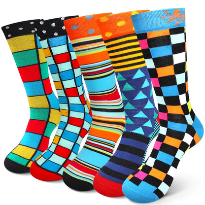 5 Pairs Colorful Geometric Men's Mid-tube Socks Fashion Breathable Sports Sock Comfortable Casual Crew Socks Suitable Daily Wear