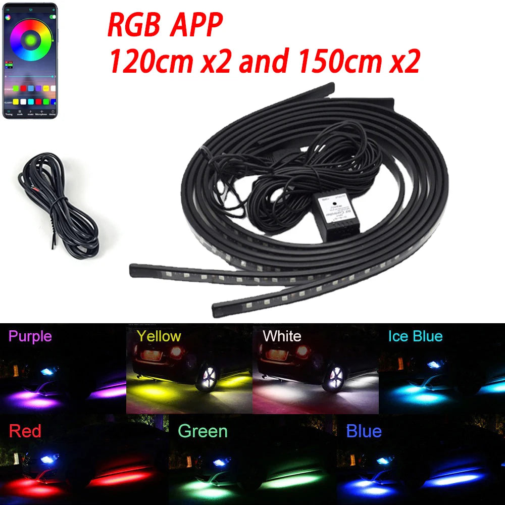 RGB Flexible Car Underglow Light Strip 12V LED Underbody Ambient Light With App Control Neon Auto Decorative Atmosphere Lamps