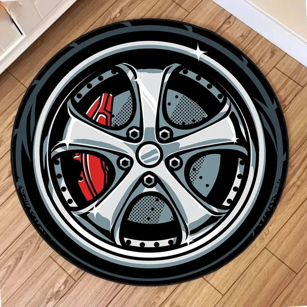 Car Rugs Tire Shape Round Mats Boys Bedroom Rug Car Hub Home Living Room Anti-slip Coffee Table Floor Mat Tapetes De Automóv