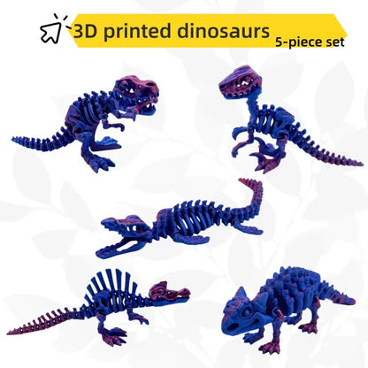 5-Piece 3D Printed Dinosaur Set with Movable Joints, Including Ankylosaurus, Sauron, and Spinosaurus, Home and Decor Display Pie