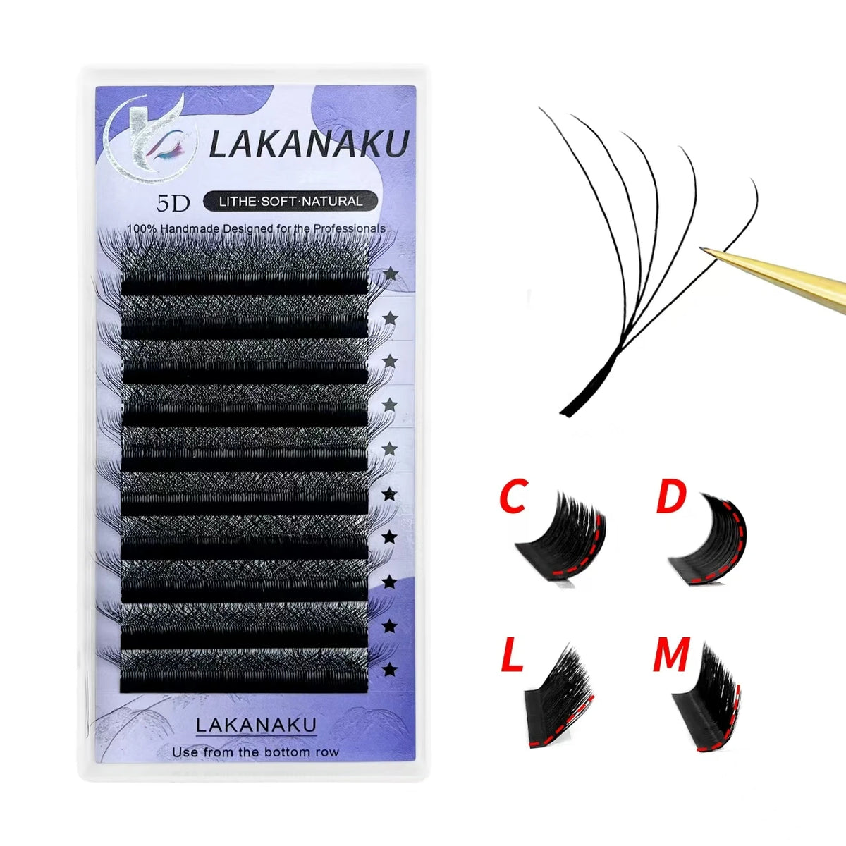LAKANAKU 5D W Shaped L M Curl Cilios 5DW Clover Russian Eyelashes Extension Angle W Shape Mink Lashes Volume Lashes Extension