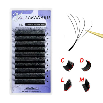 LAKANAKU 5D W Shaped L M Curl Cilios 5DW Clover Russian Eyelashes Extension Angle W Shape Mink Lashes Volume Lashes Extension