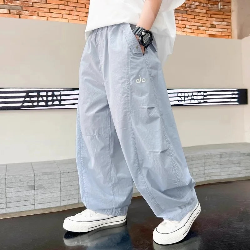 Teen Boys Pants 2026 New Spring Autumn Pants Children's Straight Trousers Teenager Wide-legged Cargo Pants Kids Loose Clothes