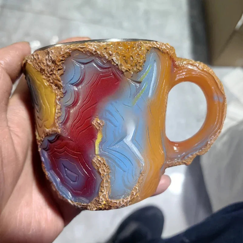 Mineral crystal coffee cup resin creative multi-color relief printing large capacity water cup color birthday gift mug