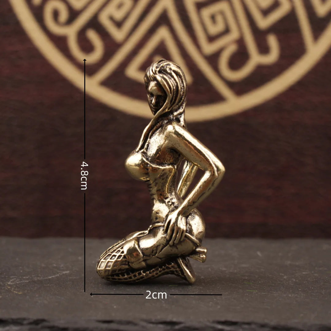 Brass Bikini Girl Sculpture Retro Figurine Art Deco Desktop Ornament Unique Office Desk Decor Collectible Gift For Adult