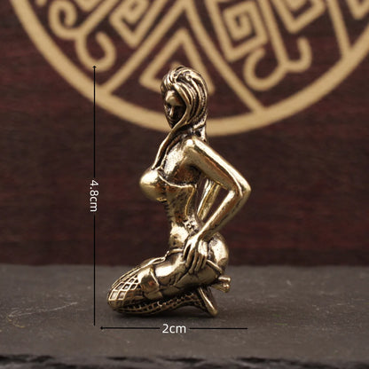 Brass Bikini Girl Sculpture Retro Figurine Art Deco Desktop Ornament Unique Office Desk Decor Collectible Gift For Adult