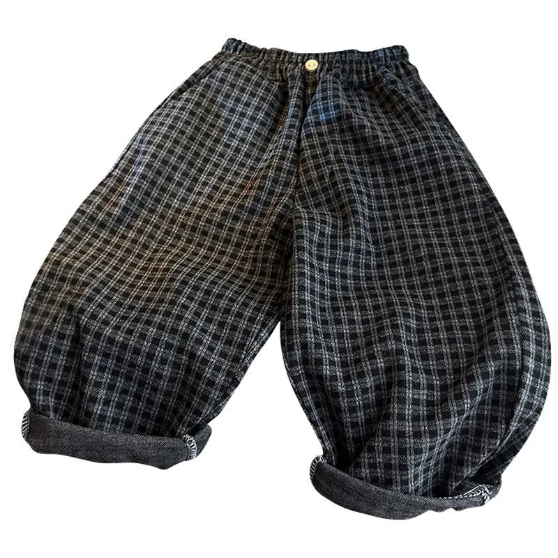 Bellbell Autumn 1-12Yrs Boy Lantern Pant Loose Elastic Waist Plaid Children Boys Trousers Casual Toddler Kids Boys Straight Pant