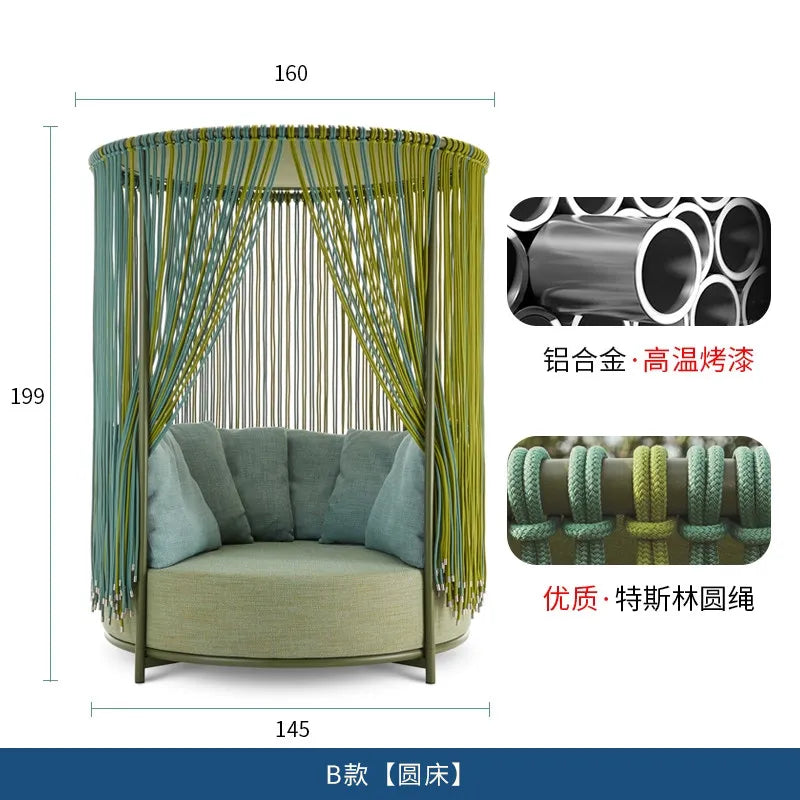 Outdoor bed Garden courtyard Round sofa bed Hotel resort Open-air creative rattan recliner Waterproof and sunscreen