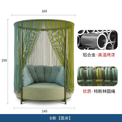 Outdoor bed Garden courtyard Round sofa bed Hotel resort Open-air creative rattan recliner Waterproof and sunscreen