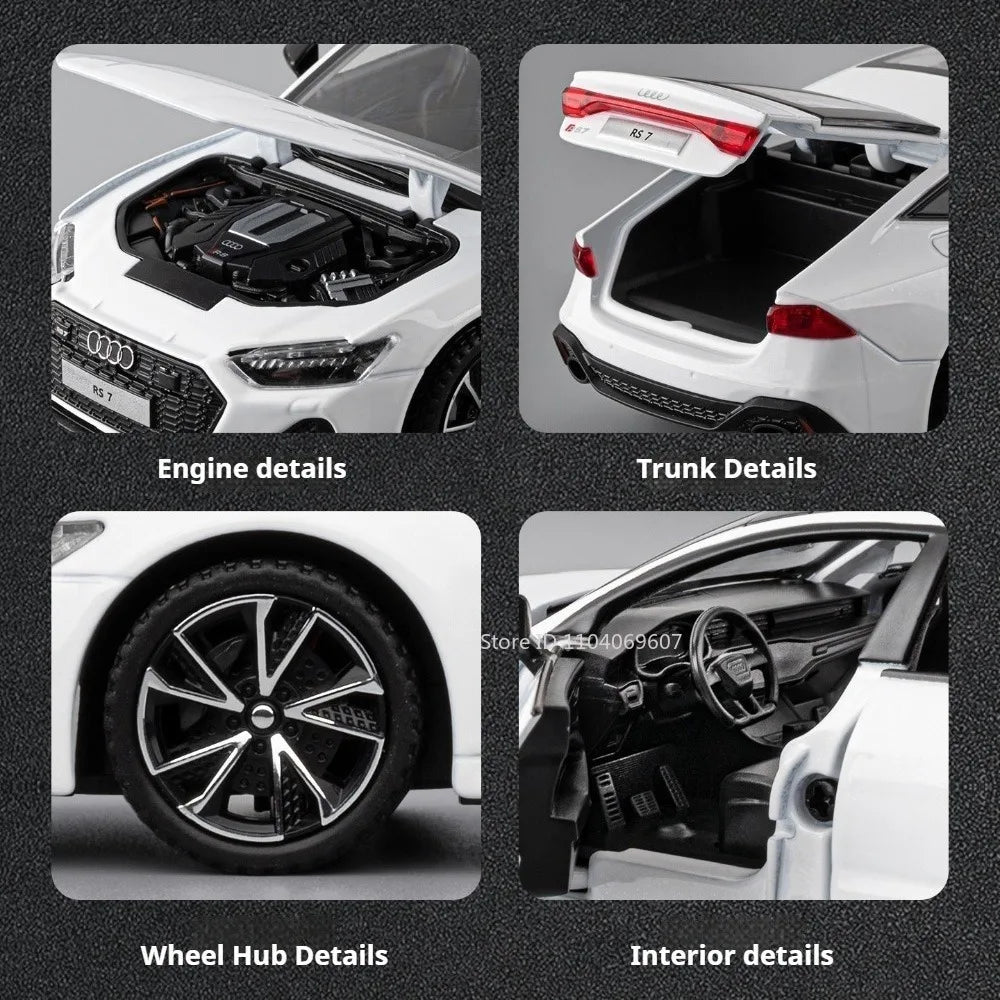 1:32 RS7 RS6 Miniature Car Toy Models Alloy Diecast Rubber Tires Doors Opened Exquisite Interior Pull Back Decoration Vehicles