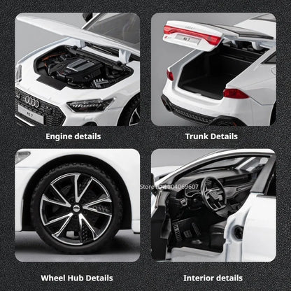 1:32 RS7 RS6 Miniature Car Toy Models Alloy Diecast Rubber Tires Doors Opened Exquisite Interior Pull Back Decoration Vehicles