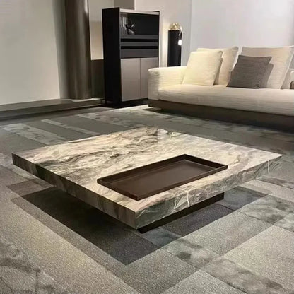 Modern Luxury Coffee Table Sintered Stone Square Tea Table Stainless Steel Marble Look Center Table Living Room