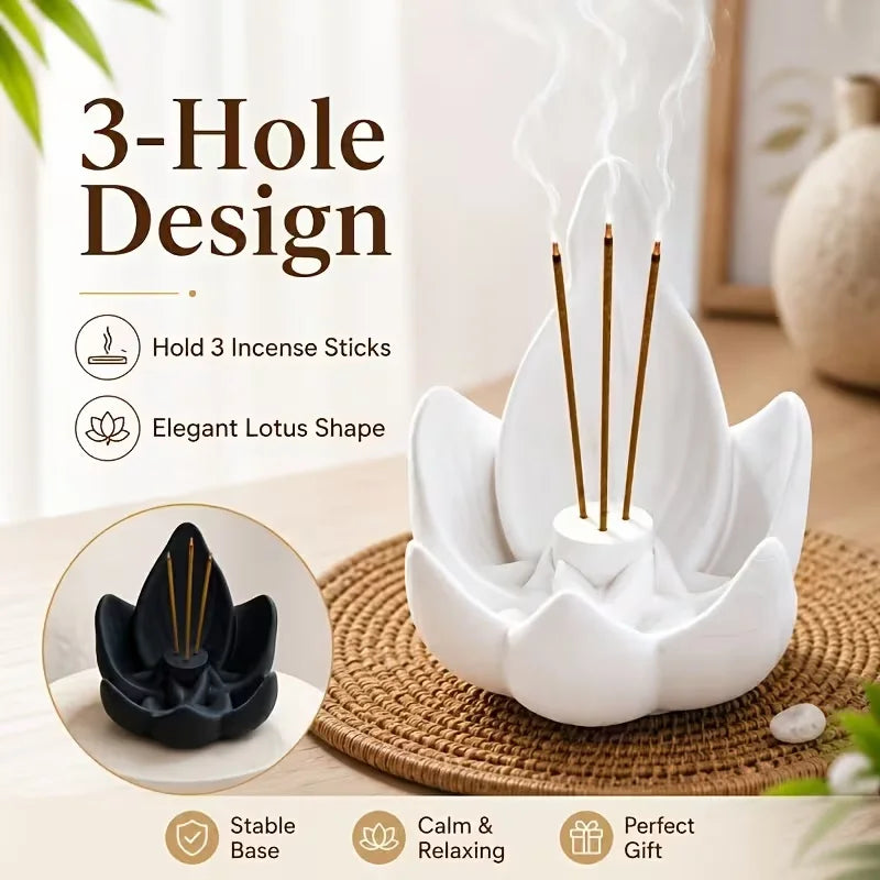 Zen Chinese Style Lotus Incense Burner 3 Hole Plastic Lotus Censer Holder 3D Printing Sleep Aid Lotus Tabletop Incense Base