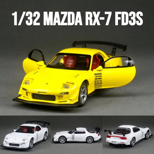 1/32 Mazda RX-7 FD3S Racing Miniature Diecast Toy Car Model Sound & Light Doors Openable Collection Gift for Children Boy Kid