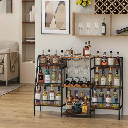 Trapezoid Wine Rack Multi-Tier Liquor Display Cabinet Space-Saving Freestanding Bar Storage for Red Wine & Home & Commercial Use
