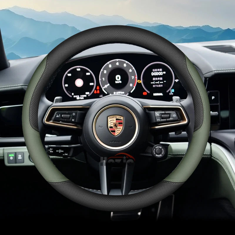 Leather Car Steering Wheel Cover for Porsche Cayenne Macan Panamera 718 2024 2025 Accessories